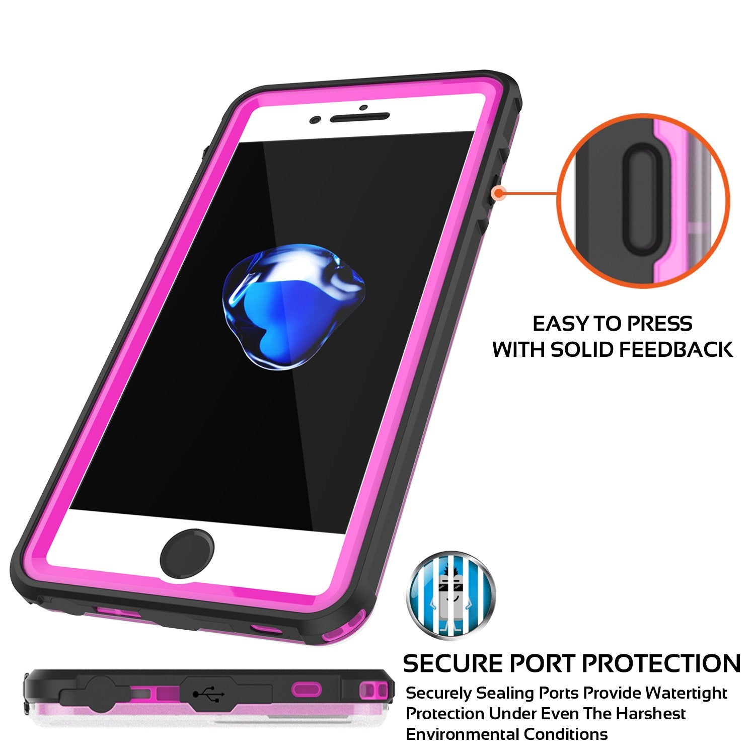 iPhone 7+ Plus Waterproof Case, PUNKcase CRYSTAL Pink W/ Attached Screen Protector  | Warranty - PunkCase NZ