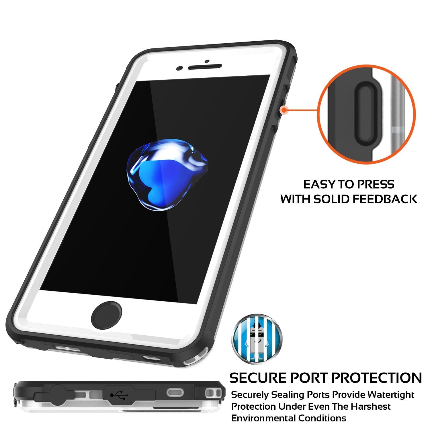iPhone 7+ Plus Waterproof Case, PUNKcase CRYSTAL White W/ Attached Screen Protector  | Warranty - PunkCase NZ
