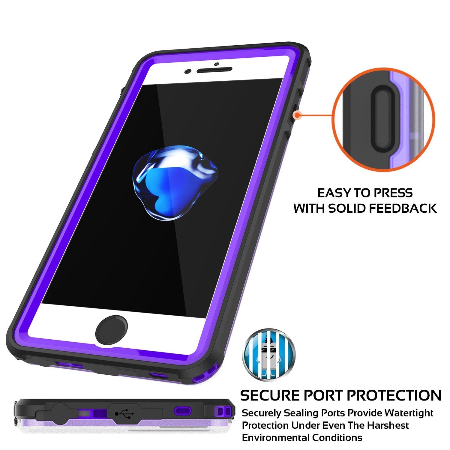 iPhone 8+ Plus Waterproof Case, PUNKcase CRYSTAL Purple W/ Attached Screen Protector  | Warranty - PunkCase NZ