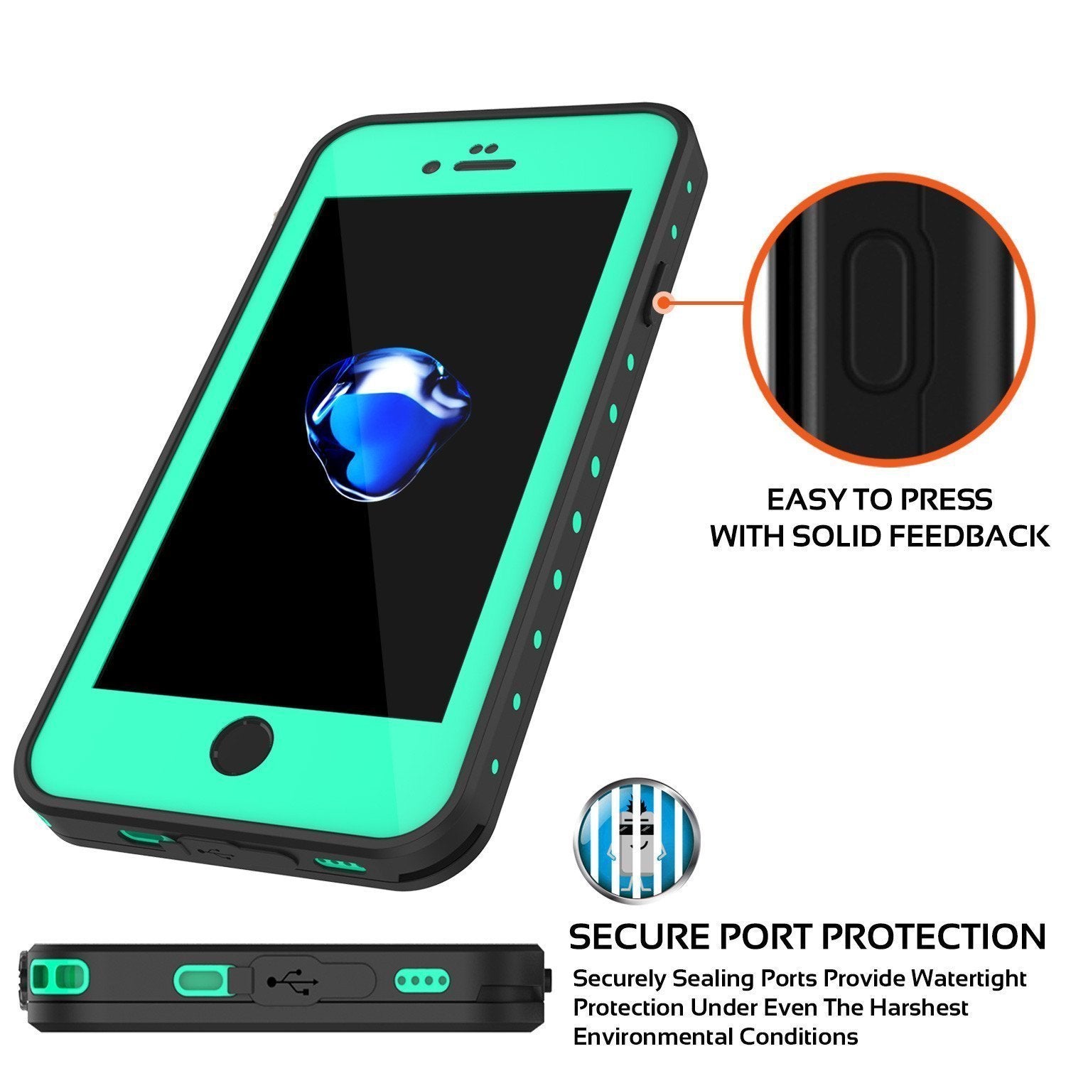 iPhone SE (4.7") Waterproof Case, Punkcase [Teal] [StudStar Series] [Slim Fit] [IP68 Certified]] [Dirtproof] [Snowproof]