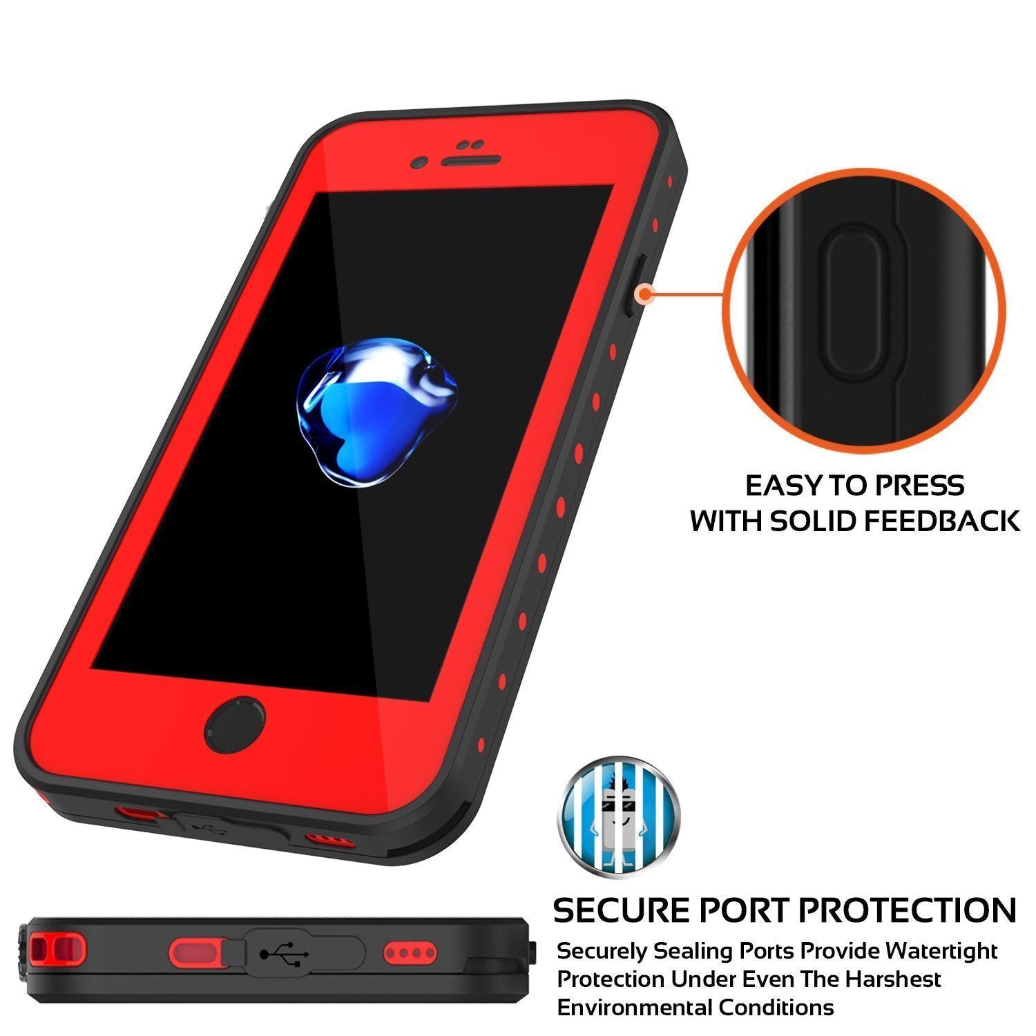 iPhone 8 Waterproof Case, Punkcase [Red] [StudStar Series] [Slim Fit] [IP68 Certified]  [Dirtproof] [Snowproof] - PunkCase NZ