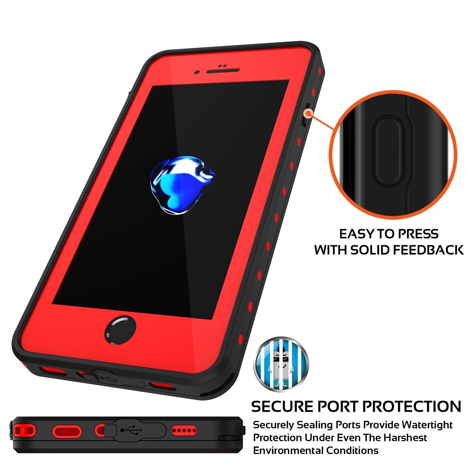 iPhone 8+ Plus Waterproof IP68 Case, Punkcase [Red] [StudStar Series] [Slim Fit] [Dirtproof] - PunkCase NZ