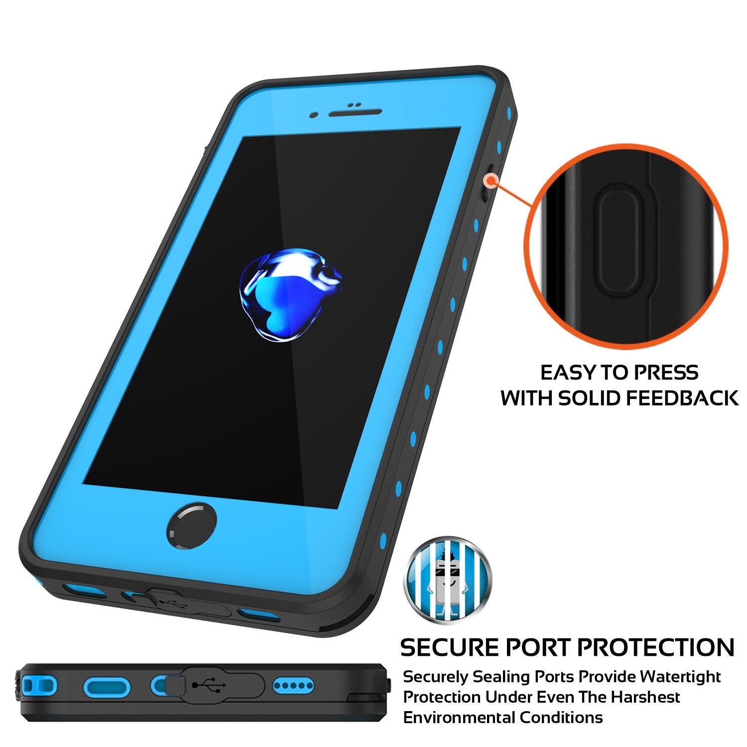 iPhone 7+ Plus Waterproof IP68 Case, Punkcase [Light Blue] [StudStar Series] [Slim Fit] [Dirtproof] - PunkCase NZ