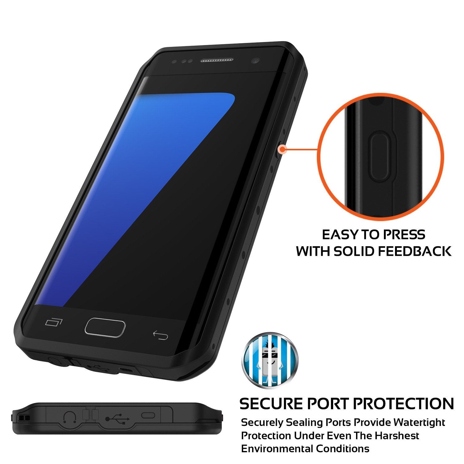 Galaxy S7 EDGE Waterproof Case PunkCase StudStar Black Thin 6.6ft Underwater IP68 Shock/Snow Proof - PunkCase NZ