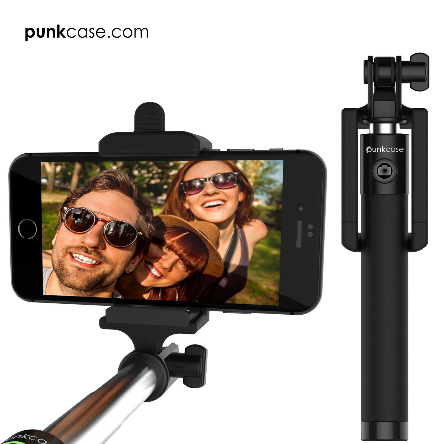 Selfie Stick - Black, Extendable Monopod with Built-In Bluetooth Remote Shutter - PunkCase NZ