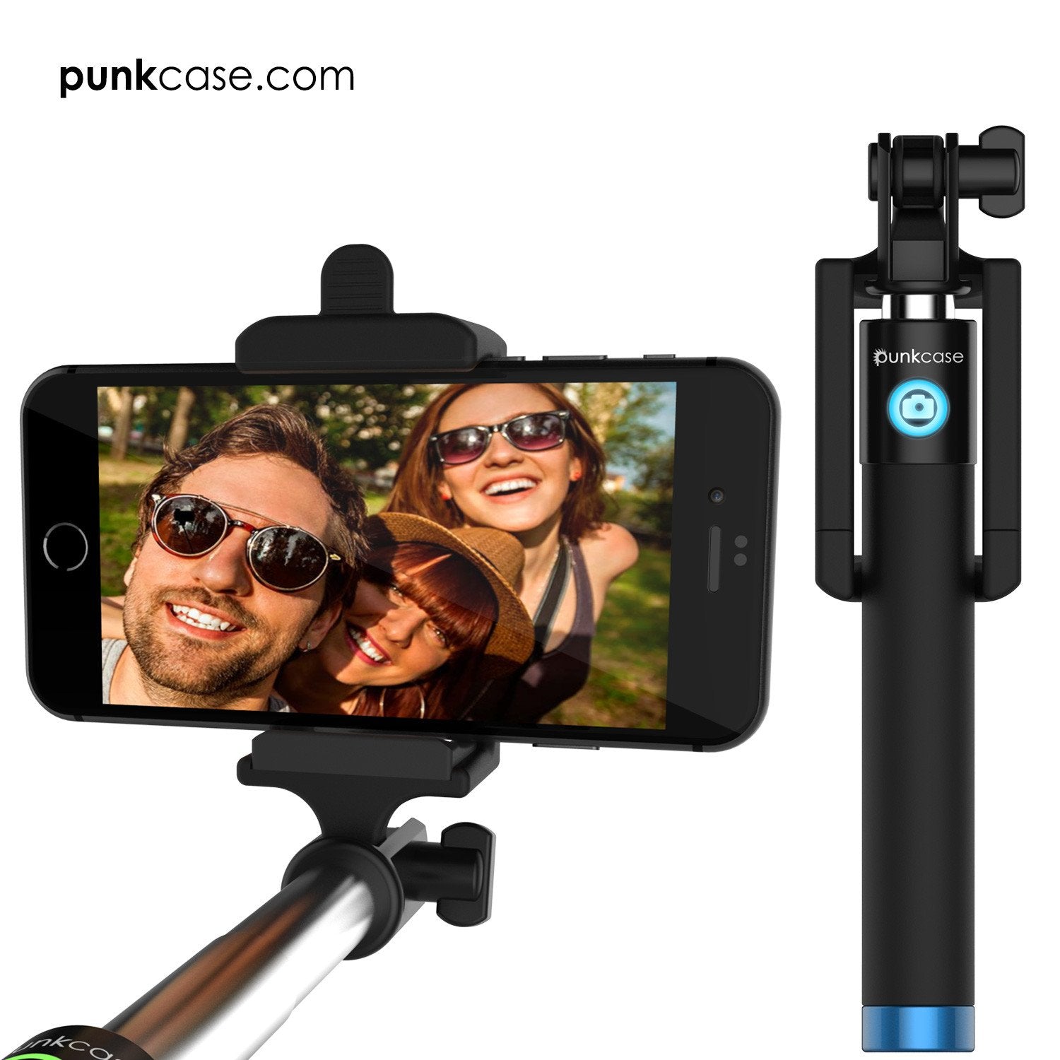 Selfie Stick - Blue, Extendable Monopod with Built-In Bluetooth Remote Shutter - PunkCase NZ