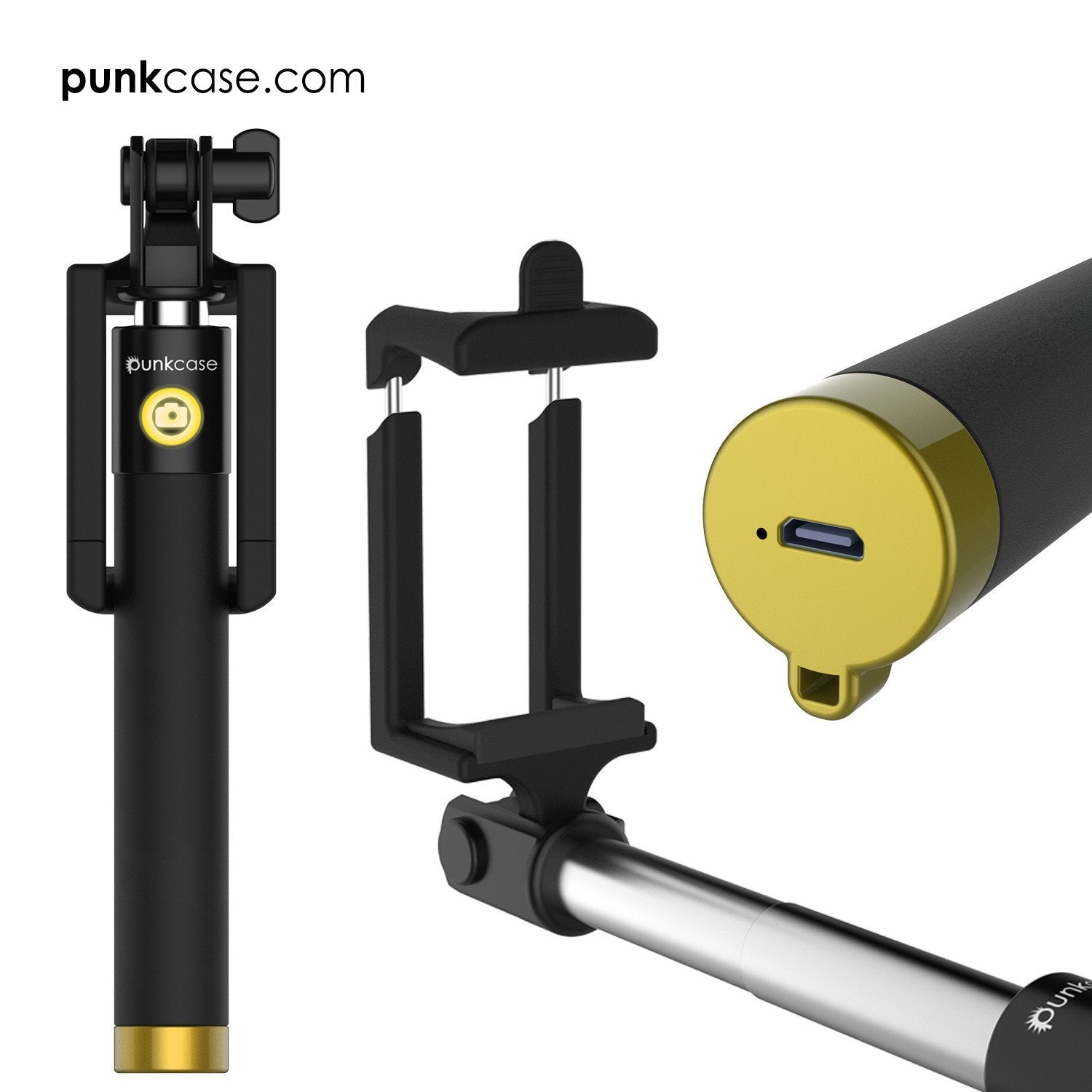 Selfie Stick - Gold, Extendable Monopod with Built-In Bluetooth Remote Shutter - PunkCase NZ