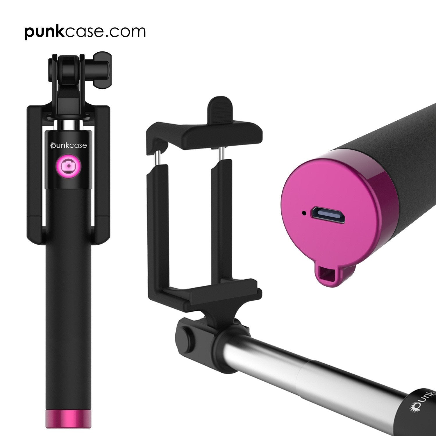 Selfie Stick Pink, Extendable Monopod with Built-In Bluetooth Remote Shutter - PunkCase NZ