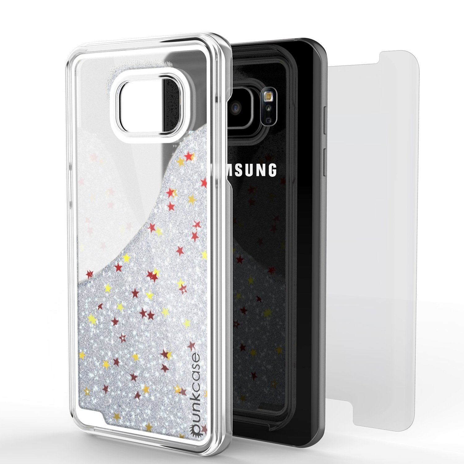 S7 Edge Case, Punkcase [Liquid Silver Series] Protective Dual Layer Floating Glitter Cover with lots of Bling & Sparkle + PunkShield Screen Protector - PunkCase NZ