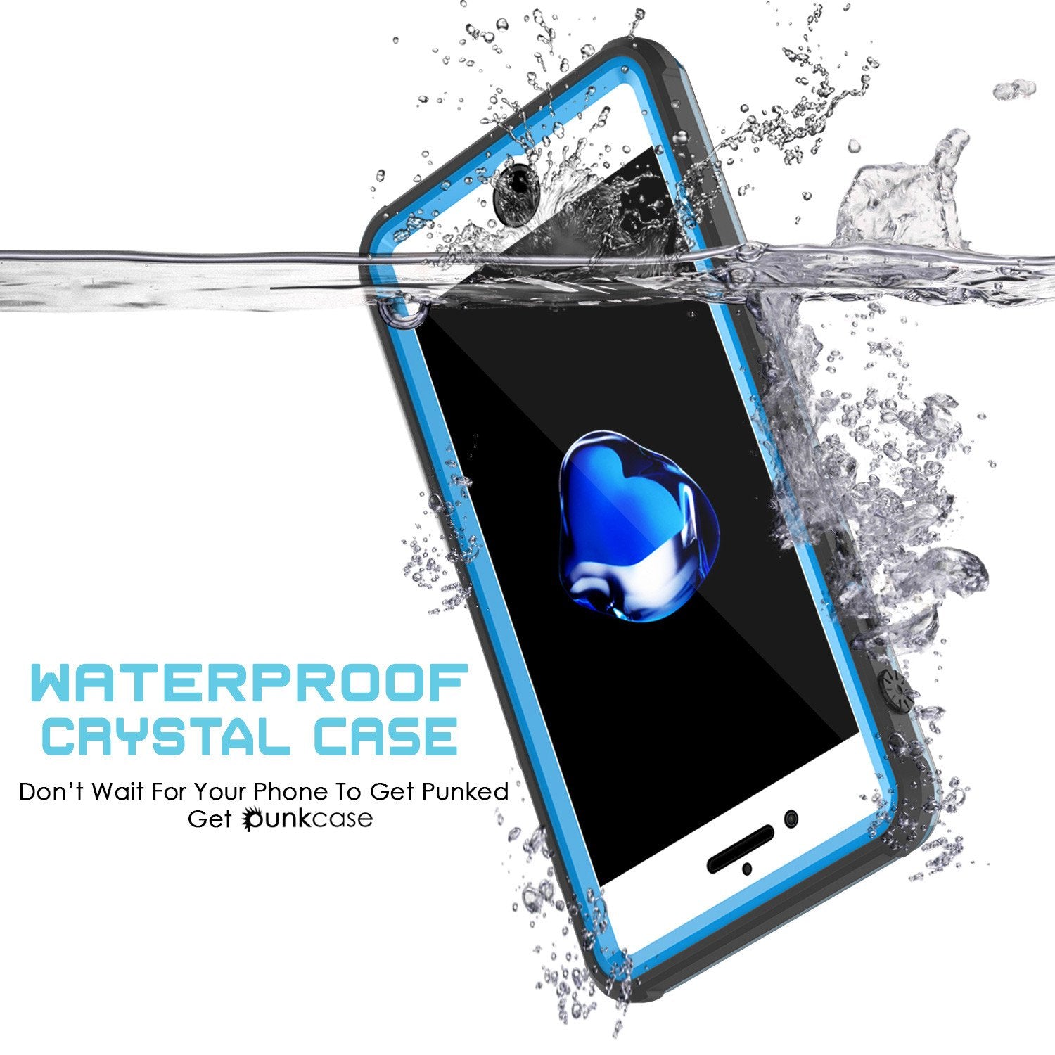 Apple iPhone 7 Waterproof Case, PUNKcase CRYSTAL Light Blue  W/ Attached Screen Protector  | Warranty - PunkCase NZ