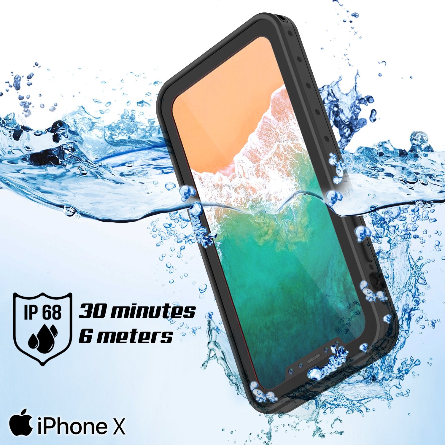 iPhone X Waterproof IP68 Case, Punkcase [Black] [StudStar Series] [Slim Fit] [Dirtproof] - PunkCase NZ