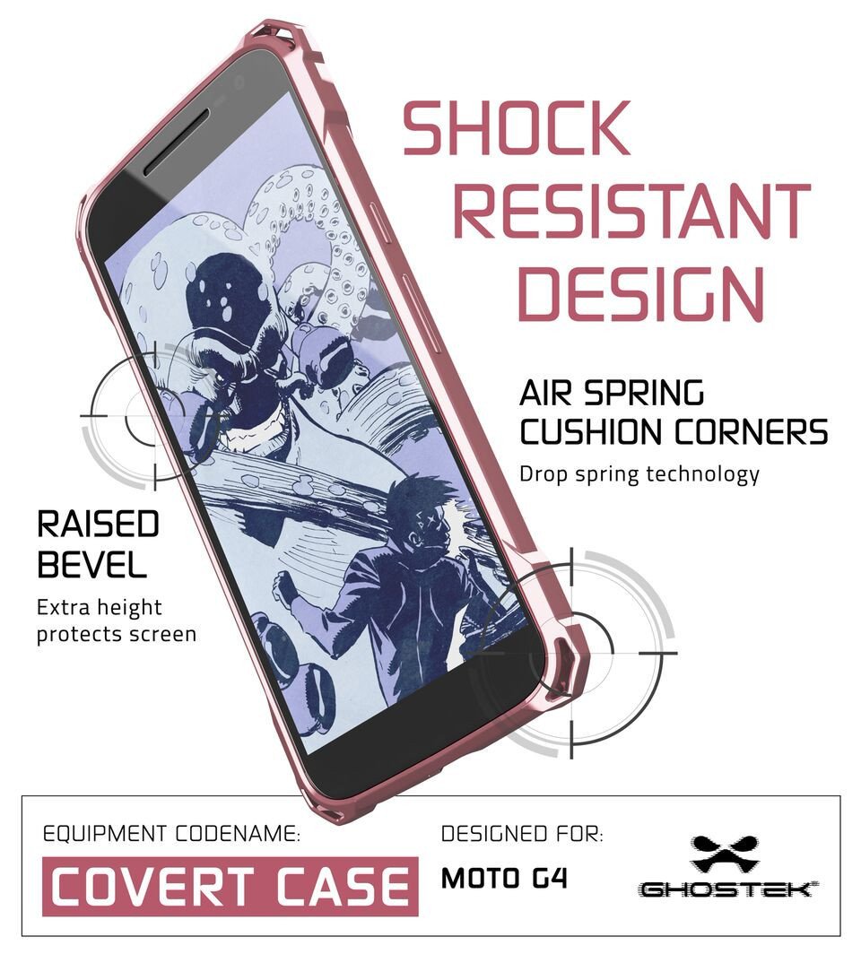 Moto G4 Case, Ghostek Covert Rose Pink Series | Clear TPU | Explosion-Proof Screen Protector - PunkCase NZ