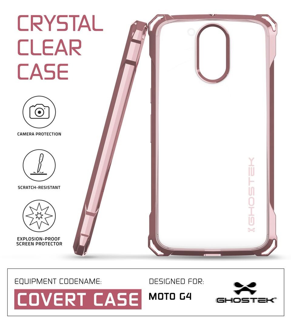 Moto G4 Case, Ghostek Covert Rose Pink Series | Clear TPU | Explosion-Proof Screen Protector - PunkCase NZ