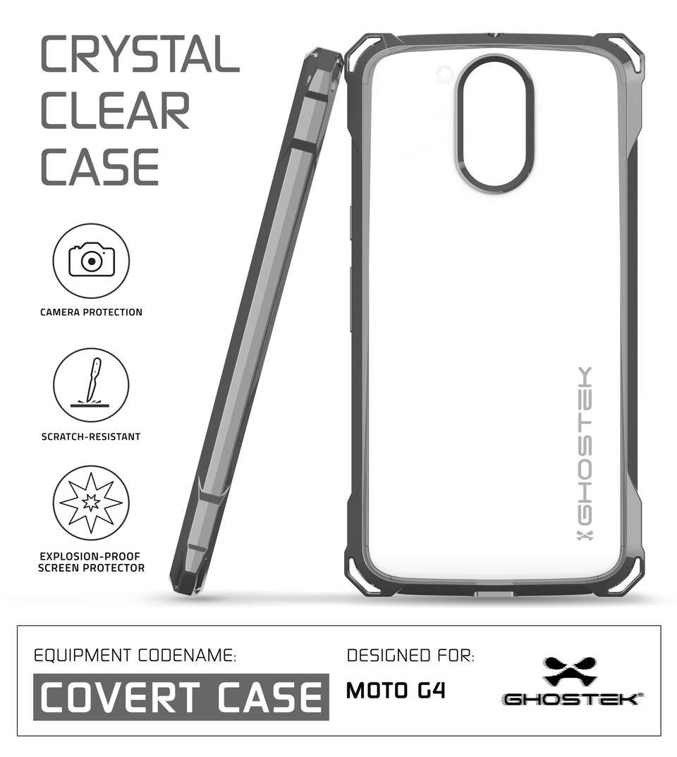 Moto G4 Case, Ghostek Covert Dark Grey Series | Clear TPU | Explosion-Proof Screen Protector - PunkCase NZ