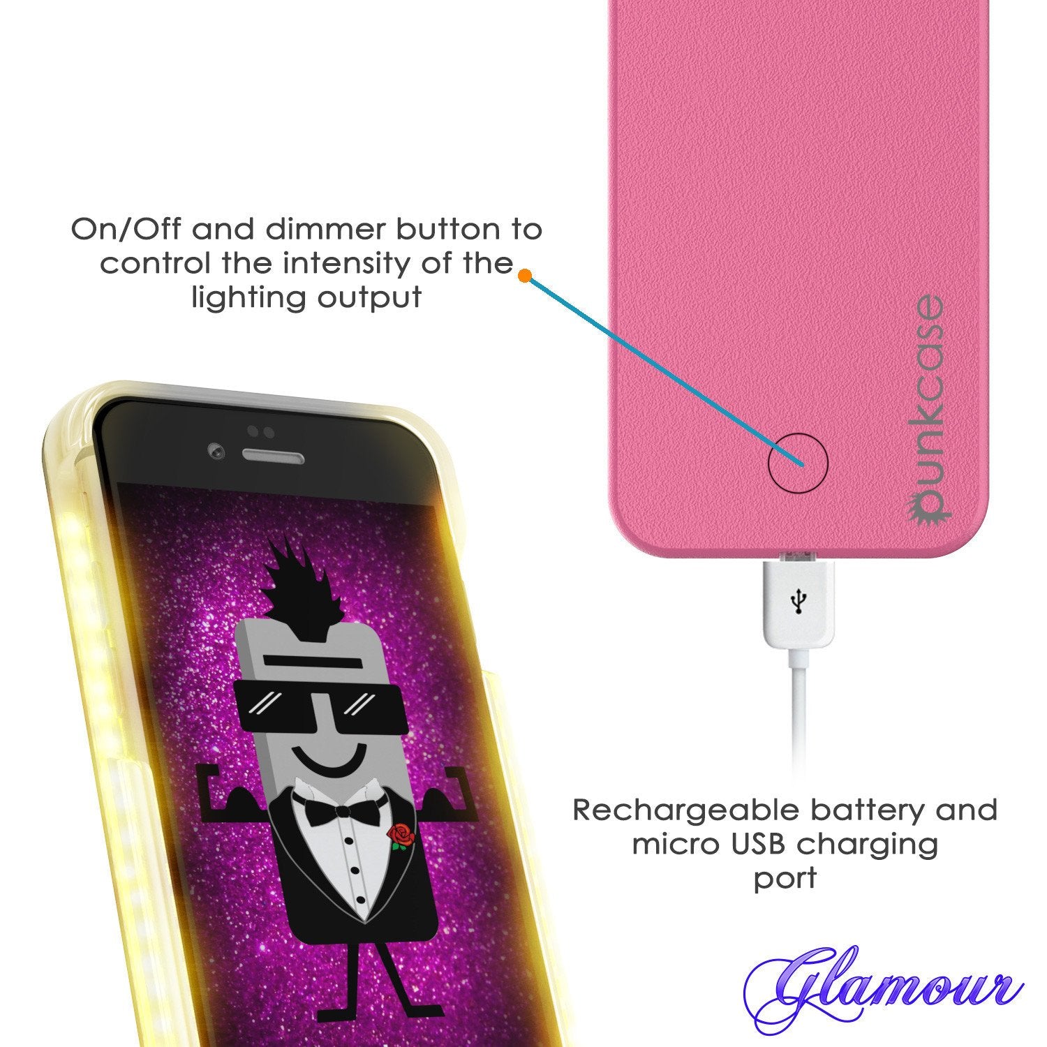iPhone 6/6S Punkcase LED Light Case Light Illuminated Case, Pink  W/  Battery Power Bank - PunkCase NZ