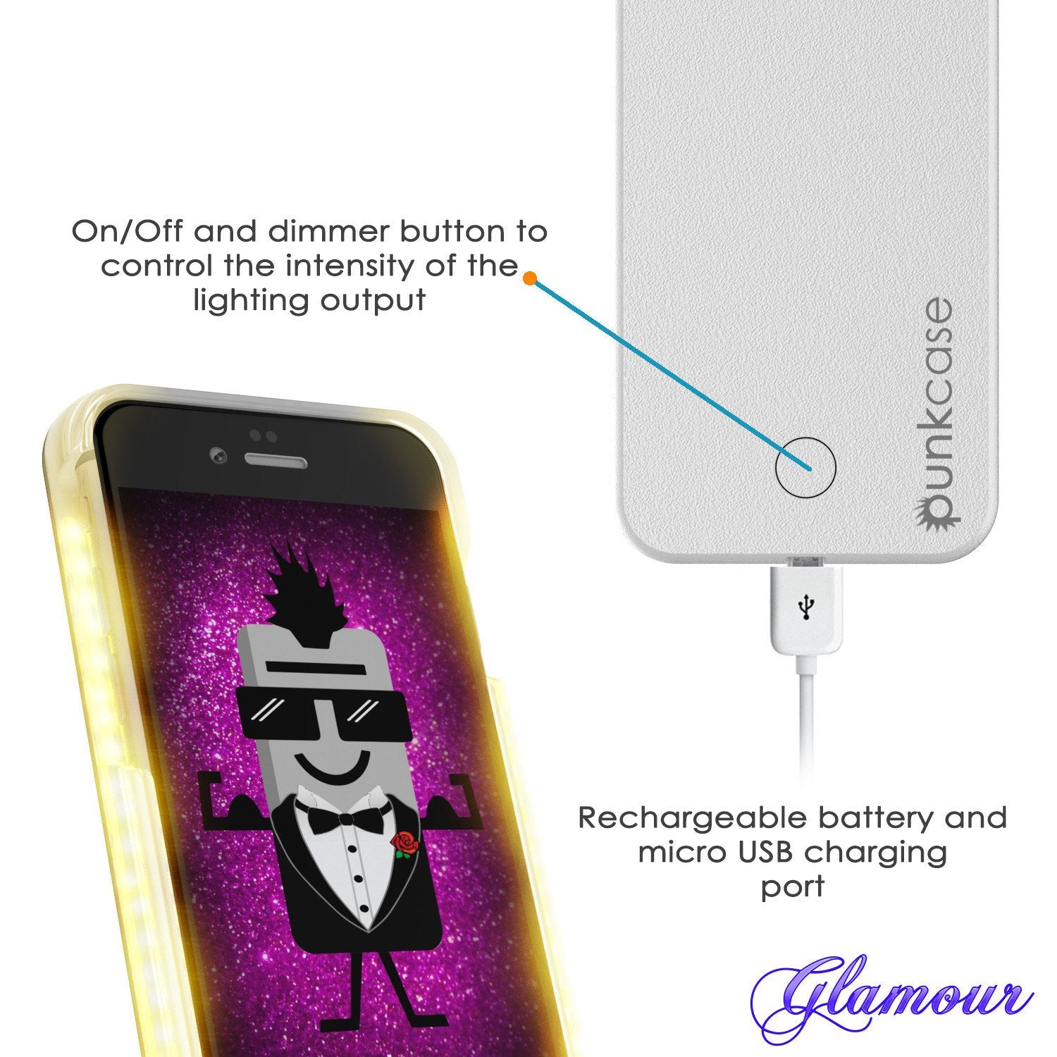 iPhone 6/6S Punkcase LED Light Case Light Illuminated Case, WHITE W/  Battery Power Bank - PunkCase NZ