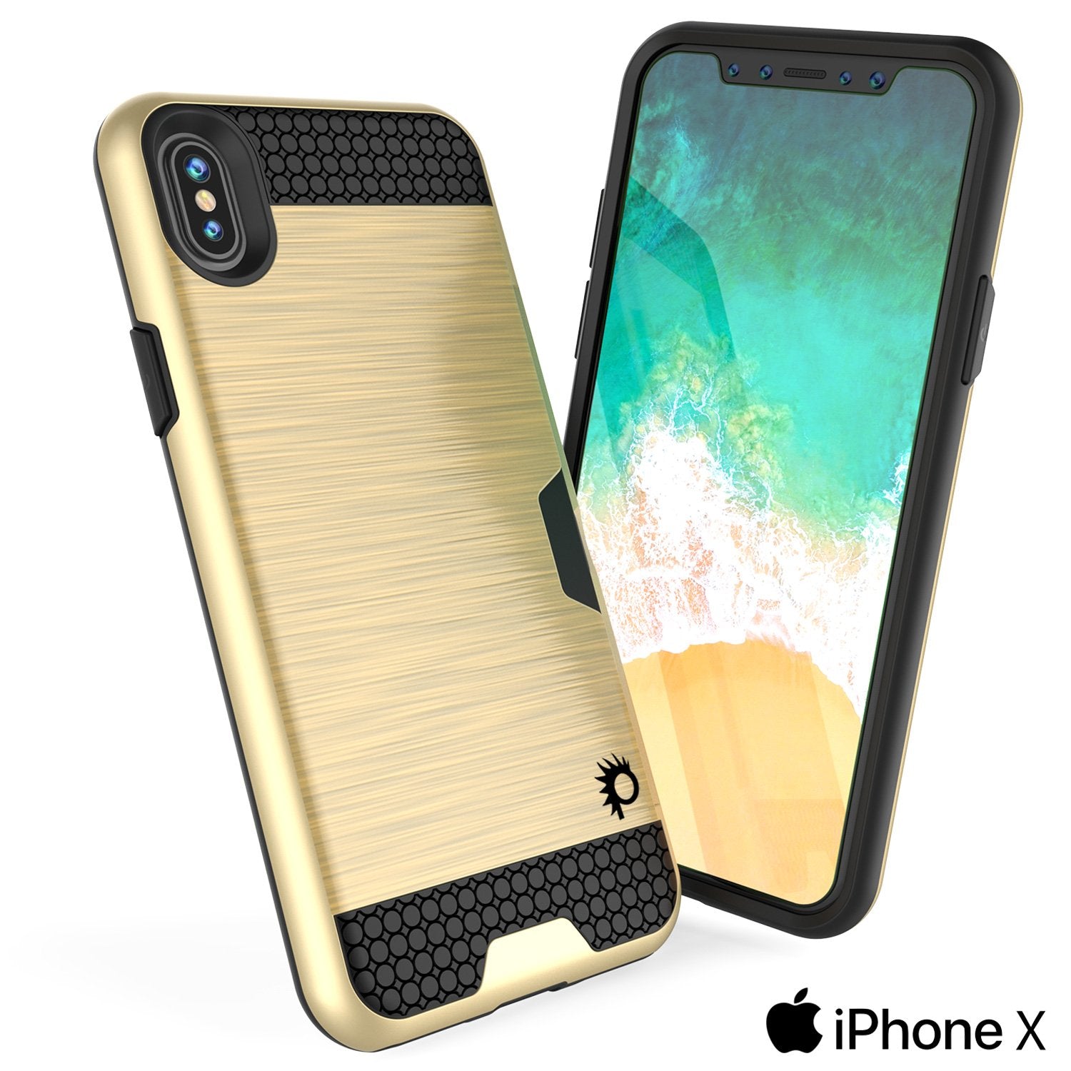 iPhone X Case, PUNKcase [SLOT Series] Slim Fit Dual-Layer Armor Cover & Tempered Glass PUNKSHIELD Screen Protector for Apple iPhone X [Gold] - PunkCase NZ