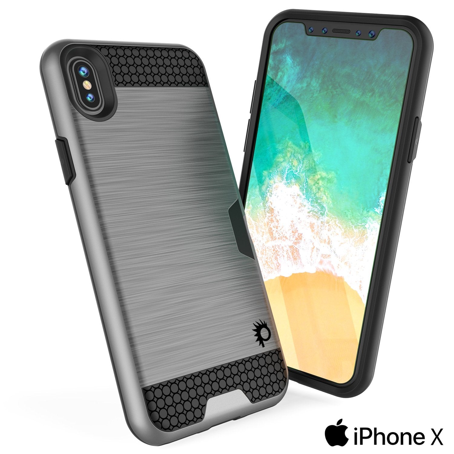 iPhone X Case, PUNKcase [SLOT Series] Slim Fit Dual-Layer Armor Cover & Tempered Glass PUNKSHIELD Screen Protector for Apple iPhone X [Silver] - PunkCase NZ