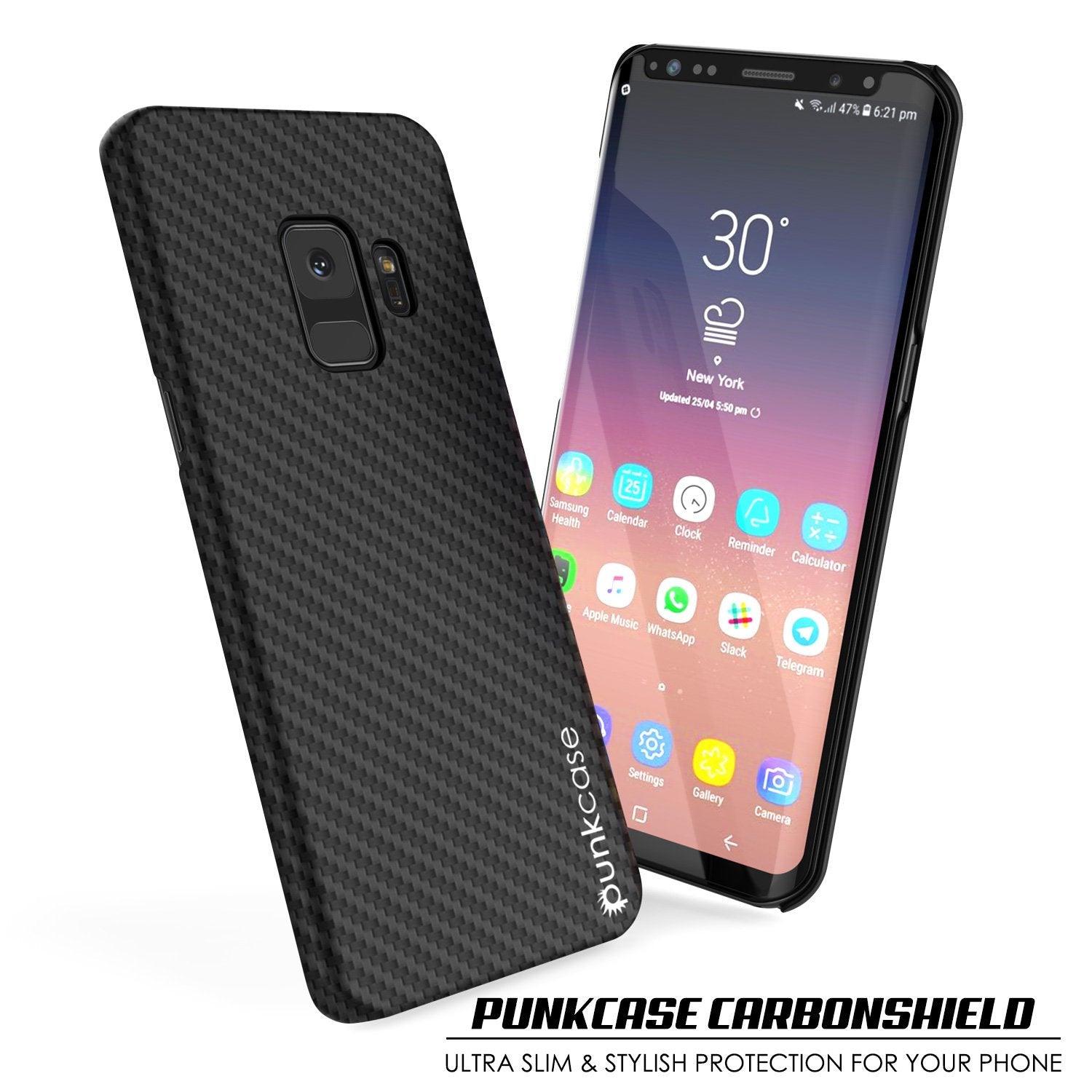 Galaxy S9 Case, Punkcase CarbonShield, Heavy Duty & Ultra Thin 2 Piece Dual Layer PU Leather Cover [shockproof][non slip] with PUNKSHIELD Screen Protector for Samsung S9 [jet black] - PunkCase NZ