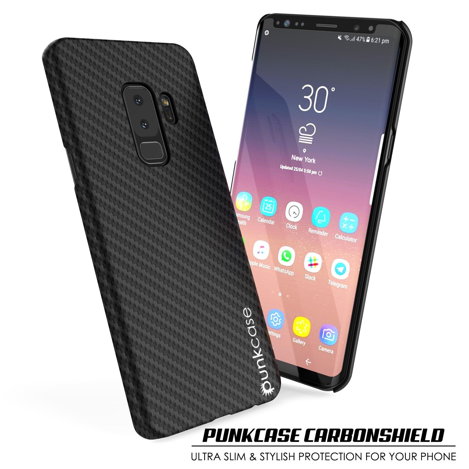 Galaxy S9 Plus Case, Punkcase CarbonShield, Heavy Duty & Ultra Thin 2 Piece Dual Layer PU Leather Cover [shockproof][non slip] with PUNKSHIELD Screen Protector for Samsung S9 Plus [jet black] - PunkCase NZ