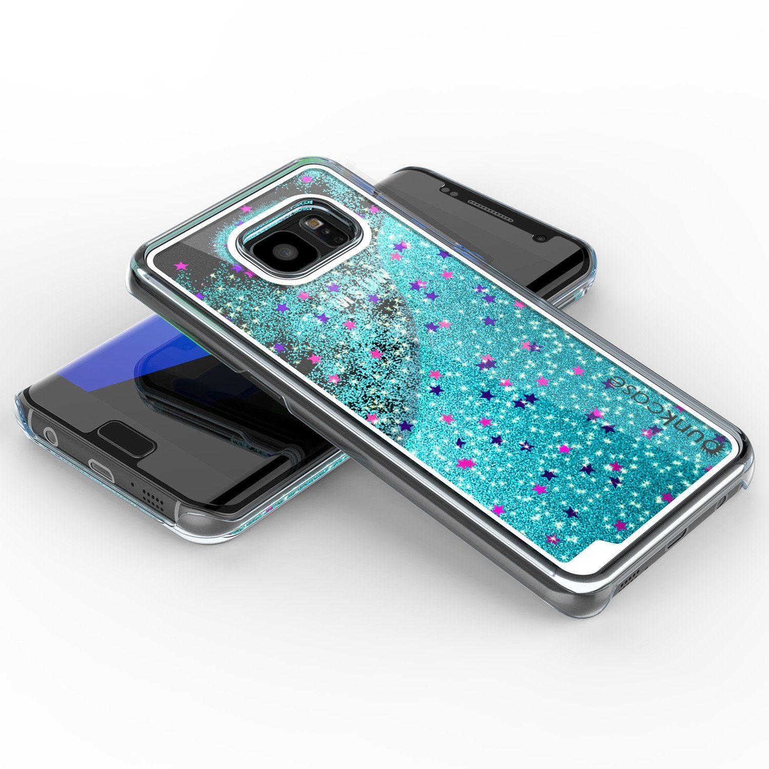 S7 Edge Case, Punkcase [Liquid Teal Series] Protective Dual Layer Floating Glitter Cover with lots of Bling & Sparkle + PunkShield Screen Protector - PunkCase NZ