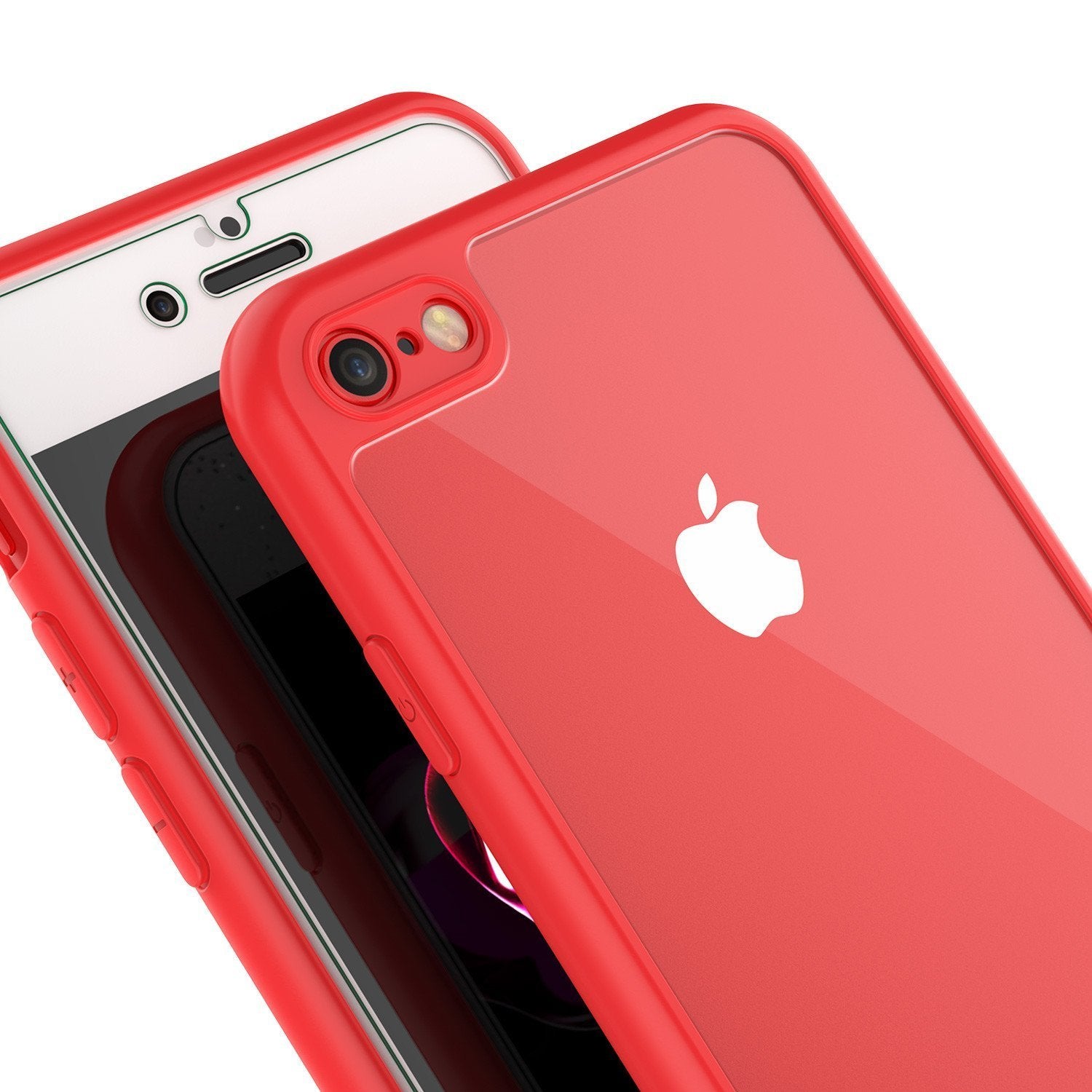 iPhone SE (4.7") Case [MASK Series] [RED] Full Body Hybrid Dual Layer TPU Cover W/ protective Tempered Glass Screen Protector