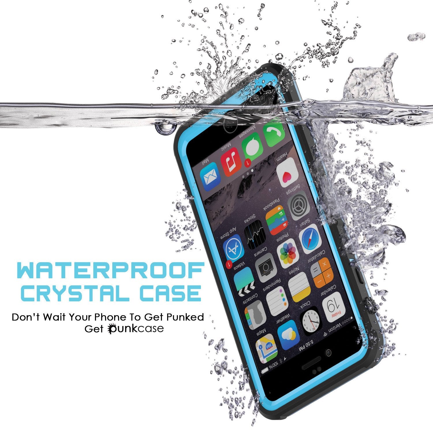 iPhone 6+/6S+ Plus  Waterproof Case, PUNKcase CRYSTAL Light Blue  W/ Attached Screen Protector - PunkCase NZ